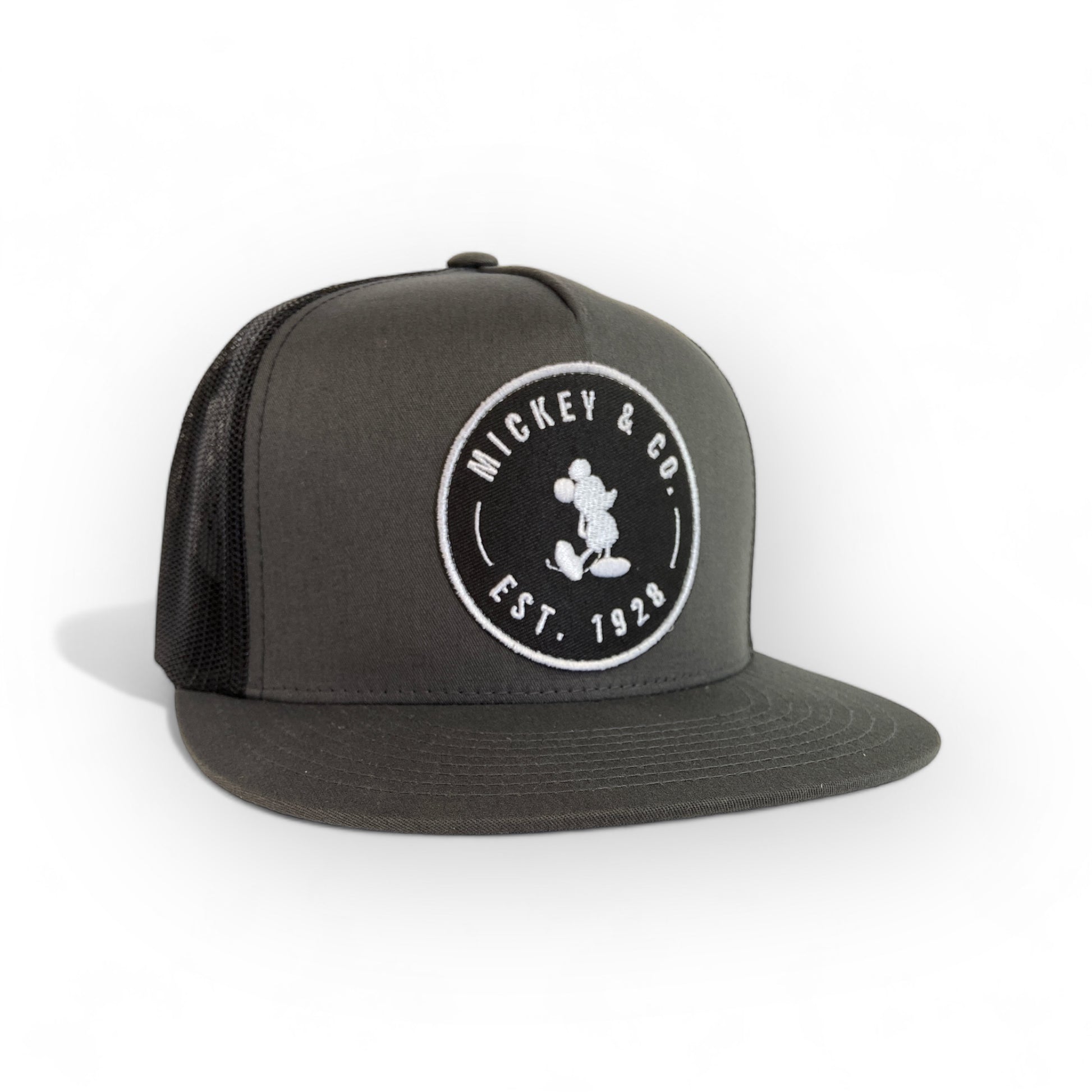 charcoal trucker hat with mickey patch