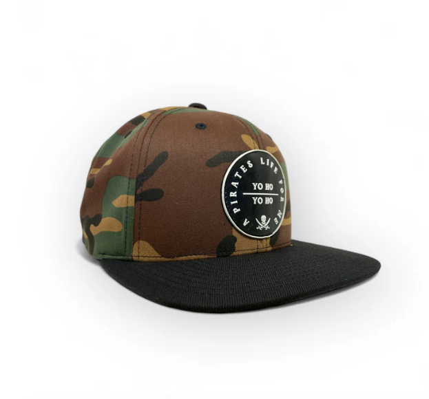 camo snapback hat with pvc patch on front