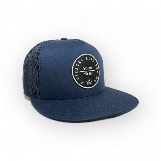 navy blue pirate trucker hat